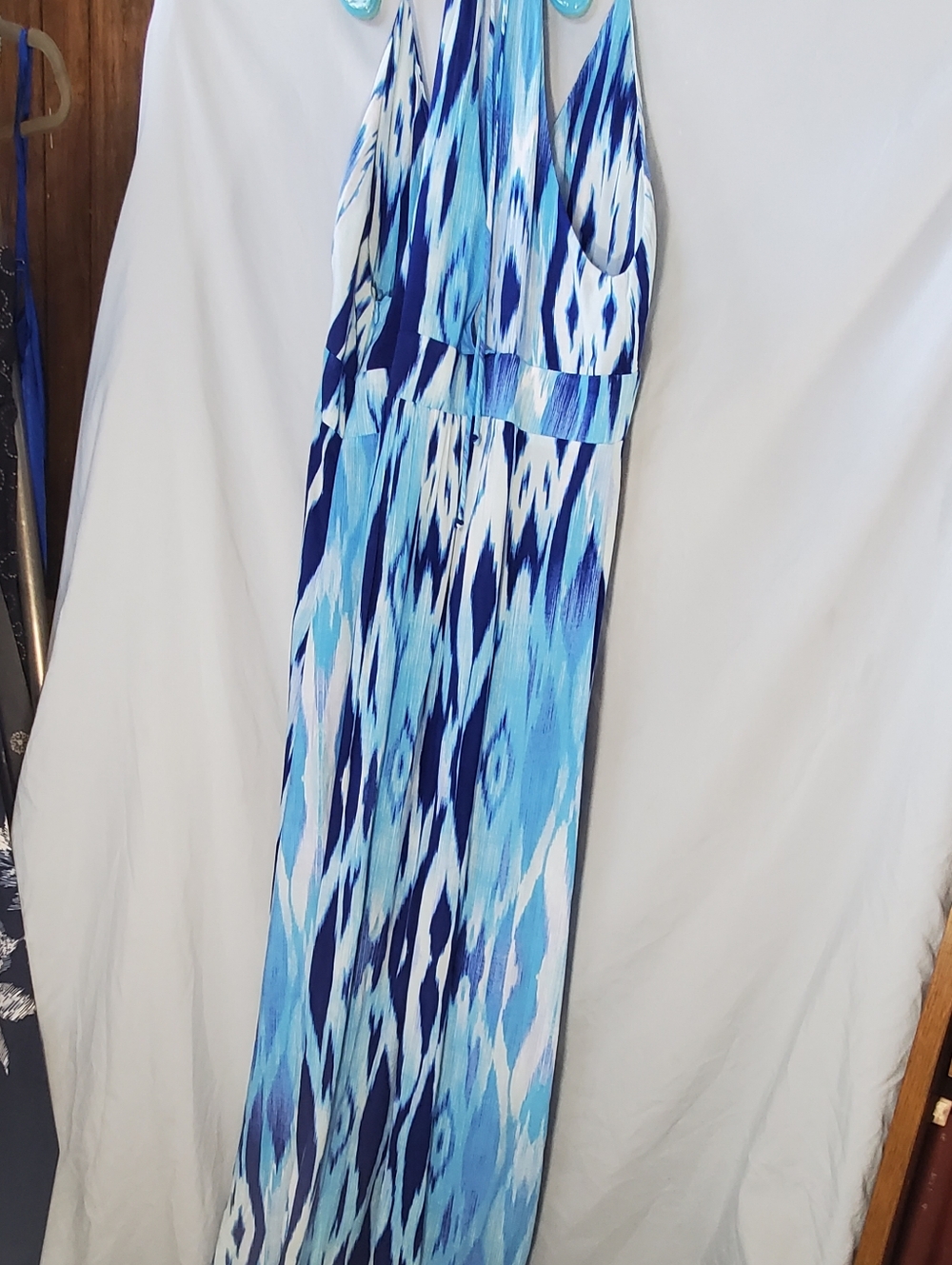 Athleta Blue Ikat Halter Maxi Dress with White Accents - Picture 9 of 12